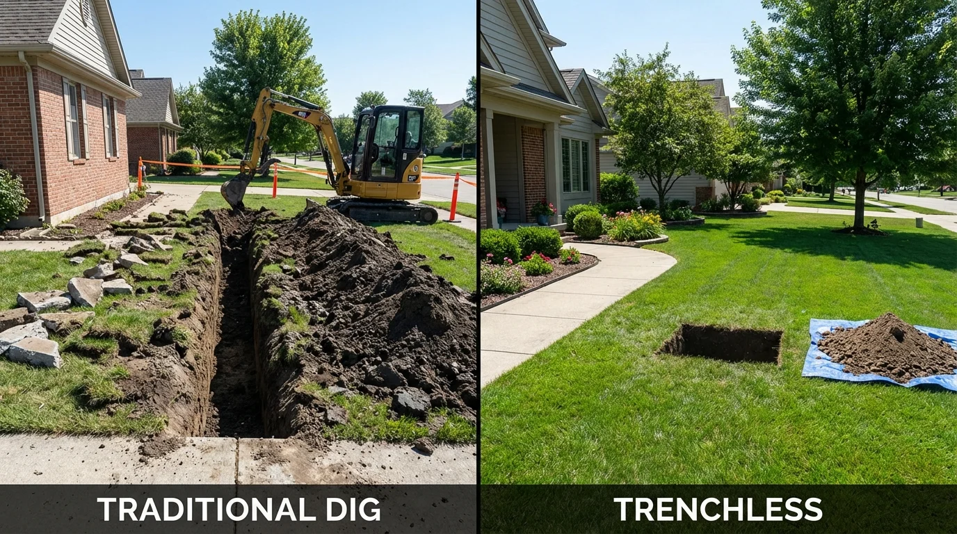 Trenchless sewer repair with minimal yard damage versus traditional excavation in Bethany, OK
